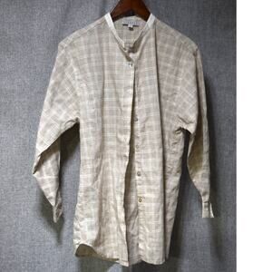 Barneys New York Beige Plaid Band Collar Button Down Shirt M